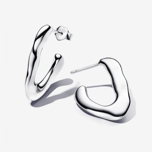 Pandora Organically V-shaped Open Hoop Earrings Argento | 10NEVKUAM