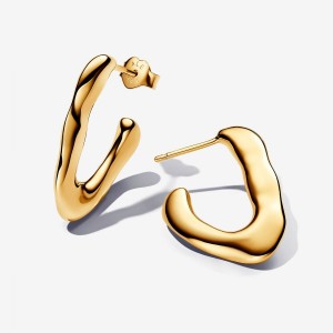 Pandora Organically V-shaped Open Hoop Earrings Oro | 26RMDUIPO