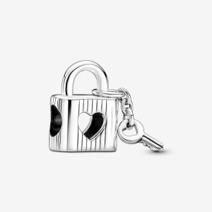 Pandora Padlock & Heart Key Charm Argento | 64UVITOAW