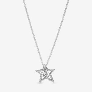 Pandora Pave Asymmetric Star Collier Necklace Argento | 63VJDOARX