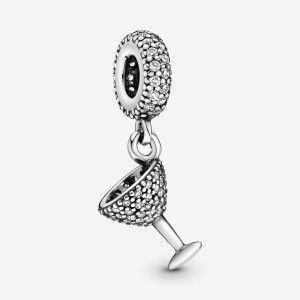 Pandora Pave Cocktail Glass Dangle Charm Argento | 03CQUHSBY
