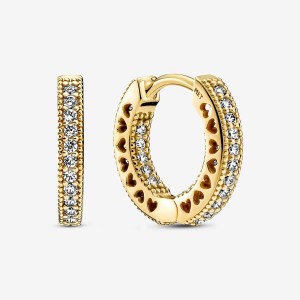 Pandora Pave Heart Hoop Earrings Oro | 65ZMKBRIV