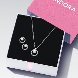 Pandora Pearl & Halo Jewelry Set Argento | 87OZSXMTI