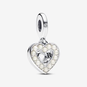 Pandora Pearlescent White Heart Double Dangle Charm Argento | 17XQLMPIW