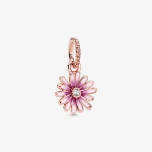 Pandora Pink Daisy Flower Dangle Charm Rosa Oro | 59WXRLKYO