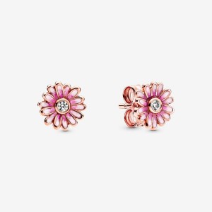 Pandora Pink Daisy Flower Stud Earrings Rosa Oro | 41QZWJVEL