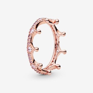 Pandora Pink Sparkling Crown Ring Rosa Oro | 07WPSDNCY