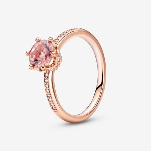 Pandora Pink Sparkling Crown Solitaire Ring Rosa Oro | 83OJLMCPI