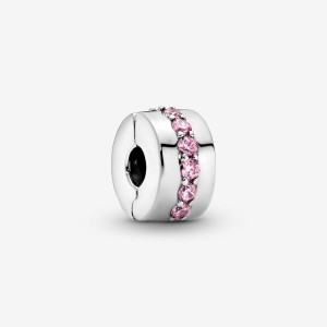 Pandora Pink Sparkling Row Clip Charm Argento | 40WKPXNAJ