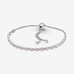 Pandora Pink & Clear Sparkle Slider Bracelet Argento | 54JCEFKRX