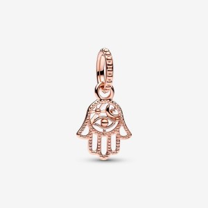 Pandora Protective Hamsa Hand Dangle Charm Rosa Oro | 75PFXCNKT