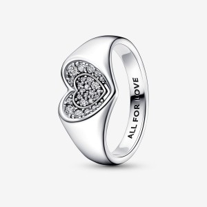 Pandora Radiant Heart Pave Signet Ring Argento | 35JZNTYXF