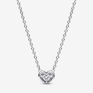 Pandora Radiant Heart & Floating Stone Pendant Collier Necklace Argento | 86TRFGNWE