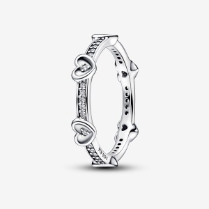 Pandora Radiant Sparkling Hearts Ring Argento | 69GAELKXZ