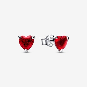 Pandora Red Heart Stud Earrings Argento | 85HBOQLYN