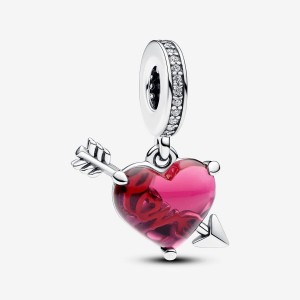 Pandora Red Heart & Arrow Murano Glass Dangle Charm Argento | 34BSCMIJF