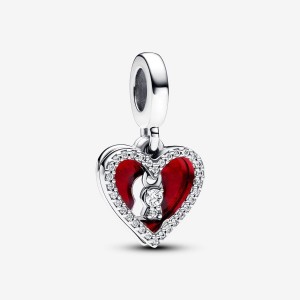 Pandora Red Heart & Keyhole Double Dangle Charm Argento | 25MFOXTPS