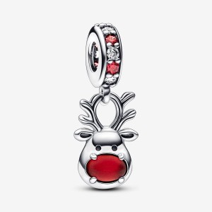 Pandora Red Nose Reindeer Murano Dangle Charm Argento | 36NXOKGMZ