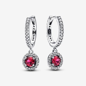 Pandora Red Round Sparkling Hoop Earrings Argento | 01MWEIRTX