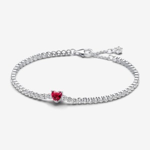 Pandora Red Sparkling Heart Tennis Bracelet Argento | 53DWCURAI