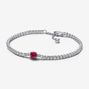 Pandora Red Sparkling Round Pave Tennis Bracelet Argento | 74ROSFMYQ