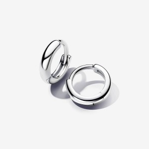 Pandora Round Huggie Hoop Earrings Argento | 72DBAWPMQ