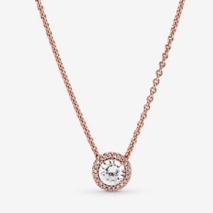 Pandora Round Sparkle Halo Necklace Rosa Oro | 89XSWEUIG