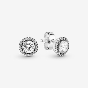 Pandora Round Sparkle Stud Earrings Argento | 37MJKCDOR