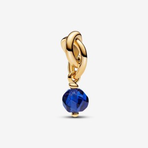 Pandora September Blue Eternity Circle Dangle Charm Oro | 61PTOMHIC