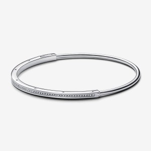 Pandora Signature I-D Pave Bangle Argento | 65KXOALJR