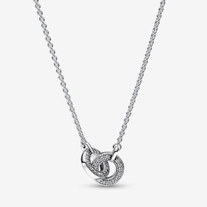 Pandora Signature Intertwined Pave Pendant Necklace Argento | 79OIDYBGU