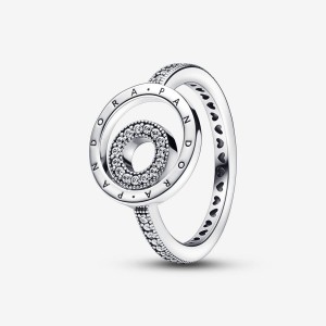 Pandora Signature Logo Circles Pave Ring Argento | 29CBKHUGD
