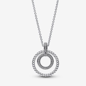 Pandora Signature Pave & Beads Pendant & Necklace Argento | 29KCQOUFH