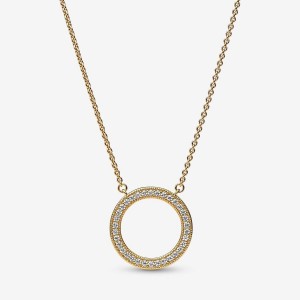 Pandora Signature Pave & Hearts Circle Pendant Necklace Oro | 37NPFRHXA