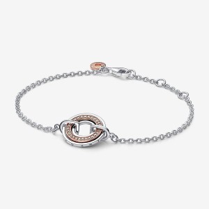 Pandora Signature Two Two-tone Logo & Pave Chain Bracelet Colorate | 31OBYCDPV