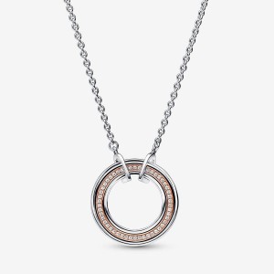 Pandora Signature Two tone Logo & Pave Necklace Colorate | 01FMDKSZA