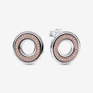 Pandora Signature Two tone Logo & Pave Stud Earrings Colorate | 86TBPVJZO