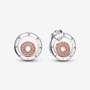 Pandora Signature Two-tone Logo Circles Stud Earrings Colorate | 72YDLNRBK