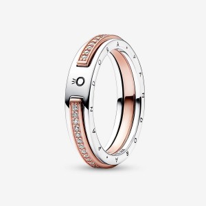 Pandora Signature Two-tone Logo & Pave Ring Colorate | 25ZHELCIK