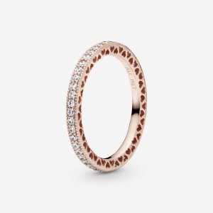 Pandora Sparkle & Hearts Ring Rosa Oro | 82TMJHAKY