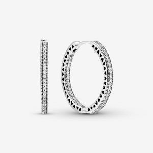 Pandora Sparkle and Hearts Hoop Earrings Argento | 38UDJGWER