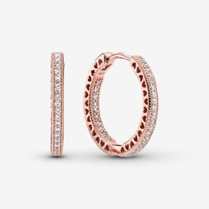 Pandora Sparkle and Hearts Hoop Earrings Rosa Oro | 85MJCUKWR