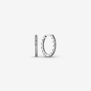 Pandora Sparkle and Logo Hoop Earrings Argento | 95RFDPXEA