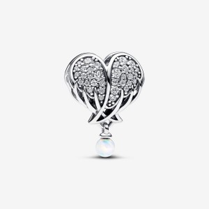 Pandora Sparkling Angel Wings & Heart Charm Argento | 29VAZRXHU
