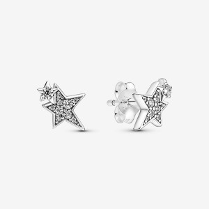 Pandora Sparkling Asymmetric Stars Stud Earrings Argento | 74DBYSCLR