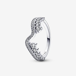 Pandora Sparkling Asymmetric Wave Ring Argento | 94OXMJCTS