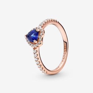 Pandora Sparkling Blue Elevated Heart Ring Rosa Oro | 40YGRMHAL