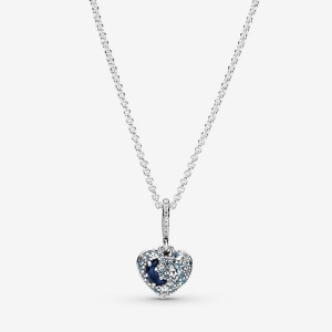 Pandora Sparkling Blue Moon & Stars Heart Necklace Argento | 06UWBRGYO