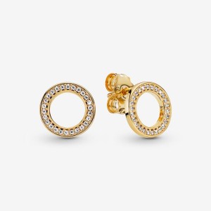 Pandora Sparkling Circle Stud Earrings Oro | 01MQBNZIX