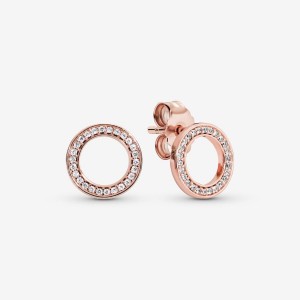 Pandora Sparkling Circle Stud Earrings Rosa Oro | 87KYRPEGZ